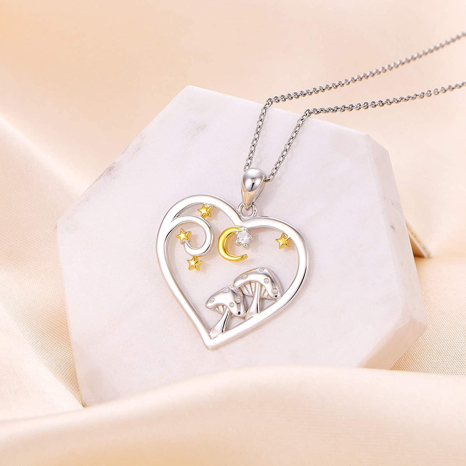 S925 Sterling Silver Heart Love Jewelry Mushroom Frog House Lizard Crane Pendant Necklace for Women