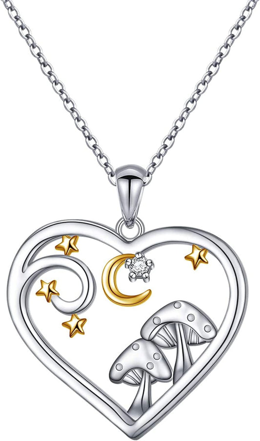 S925 Sterling Silver Heart Love Jewelry Mushroom Frog House Lizard Crane Pendant Necklace for Women Mushroom