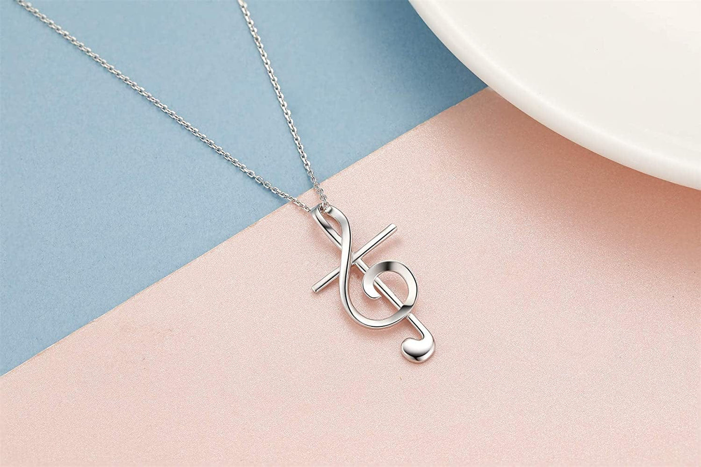 S925 Sterling Silver Music Note Dainty Faith Cross Necklace for Women Jewelry