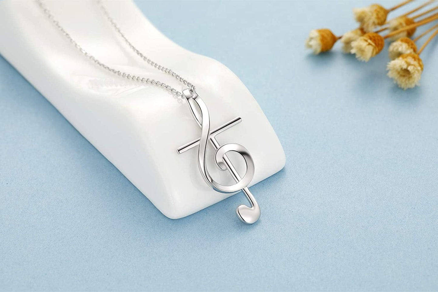 S925 Sterling Silver Music Note Dainty Faith Cross Necklace for Women Jewelry