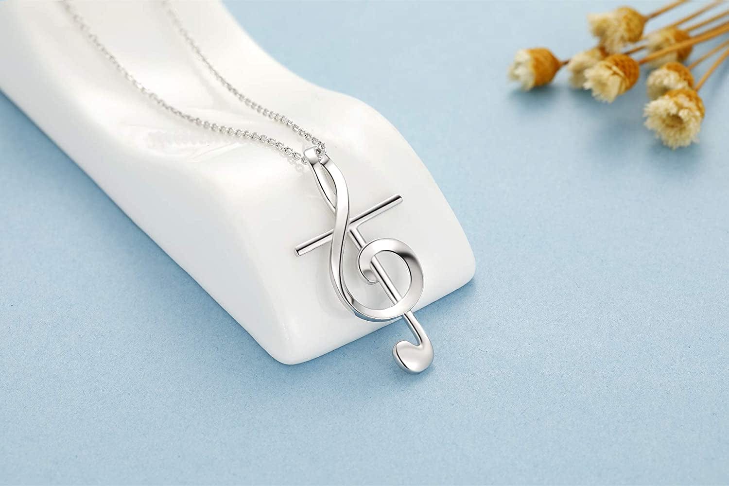 S925 Sterling Silver Music Note Dainty Faith Cross Necklace for Women Jewelry
