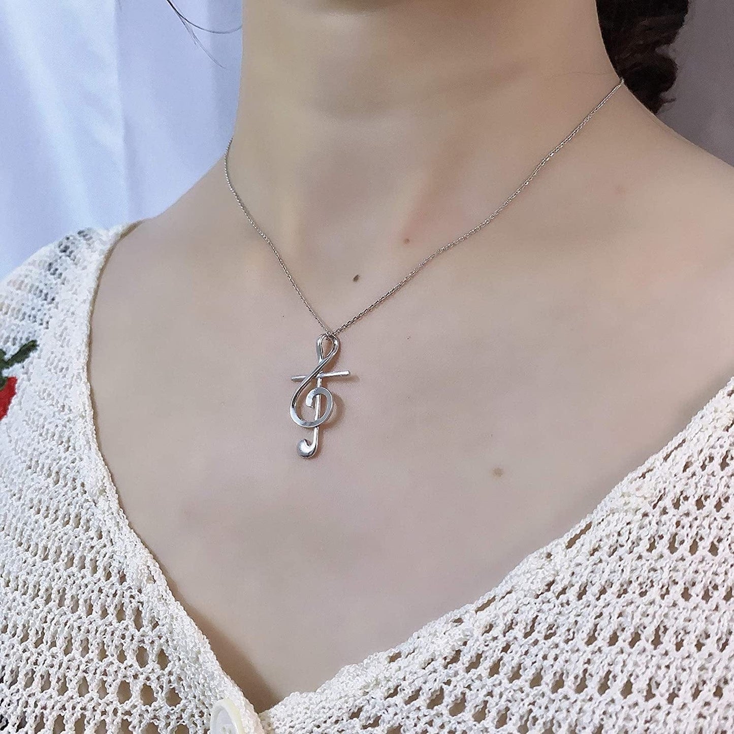 S925 Sterling Silver Music Note Dainty Faith Cross Necklace for Women Jewelry