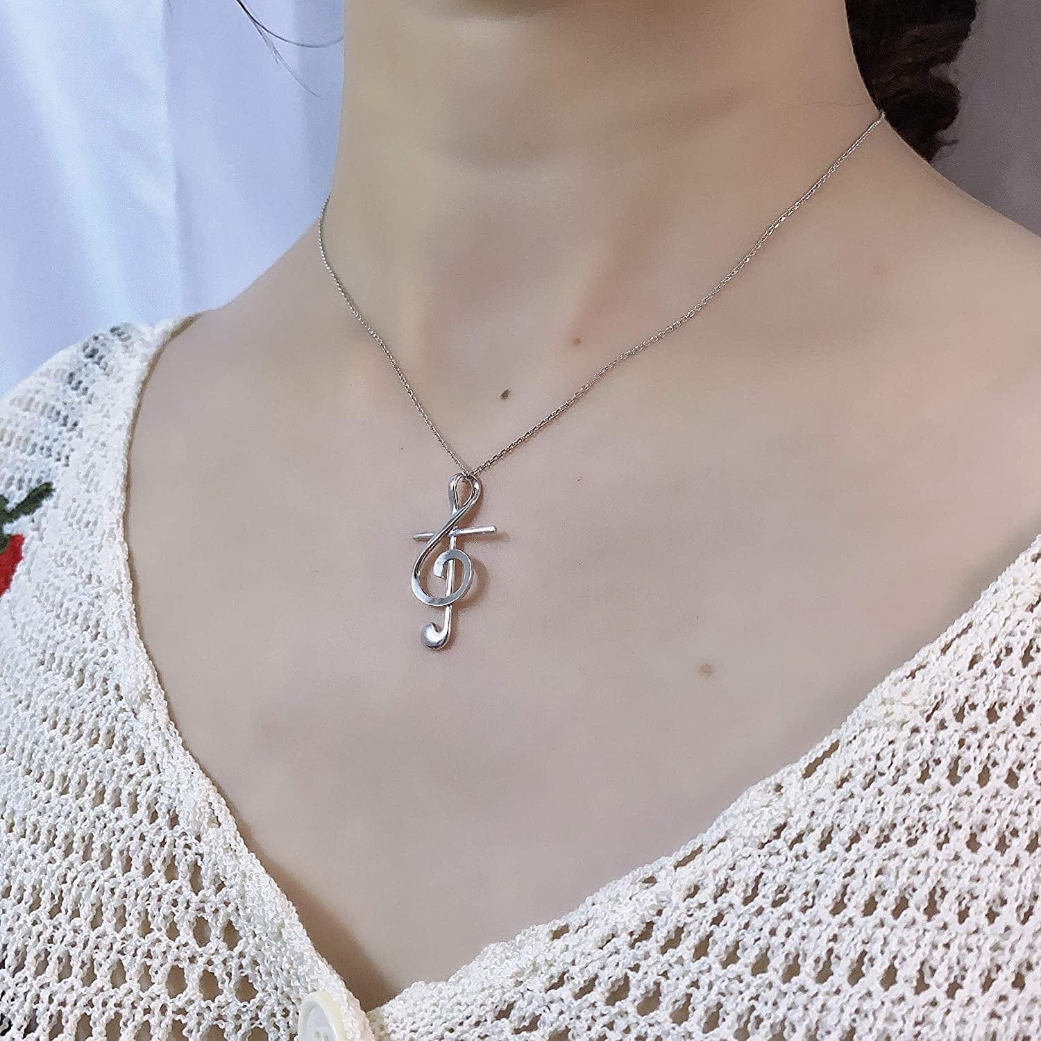 S925 Sterling Silver Music Note Dainty Faith Cross Necklace for Women Jewelry