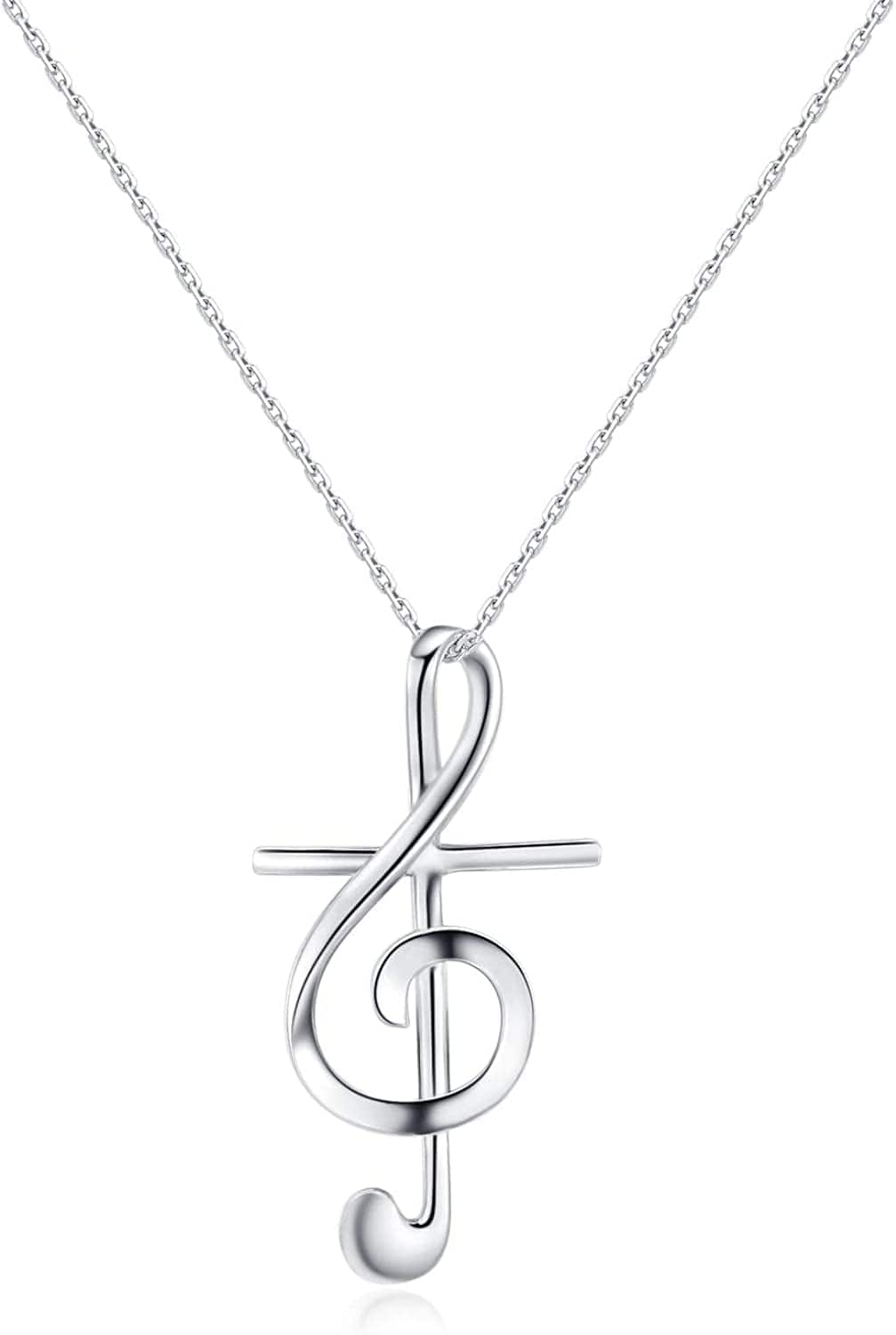 S925 Sterling Silver Music Note Dainty Faith Cross Necklace for Women Jewelry