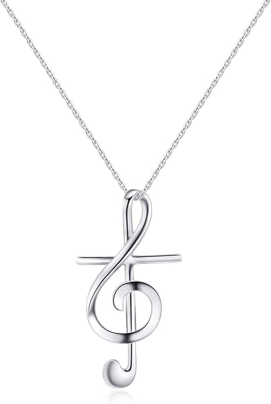 S925 Sterling Silver Music Note Dainty Faith Cross Necklace for Women Jewelry