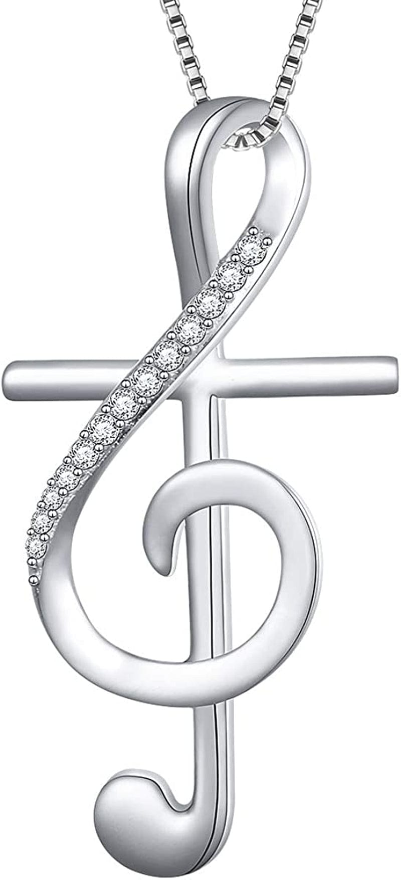 S925 Sterling Silver Musical Note Pendant Necklace, Box Chain 18 Inches 02_Musical Note Cross