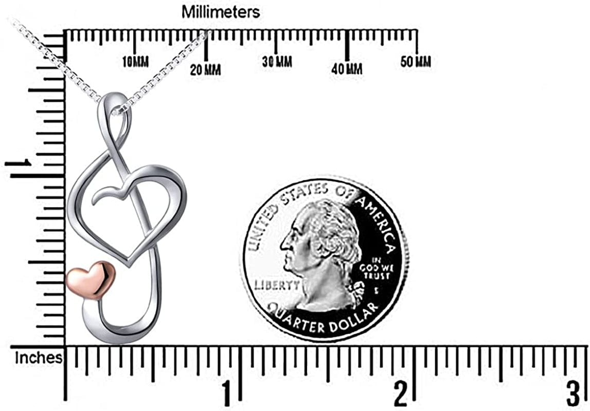 S925 Sterling Silver Musical Note Pendant Necklace, Box Chain 18 Inches