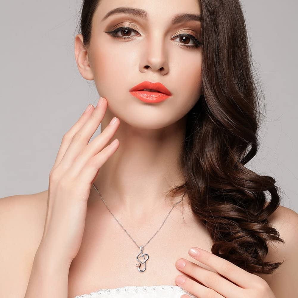 S925 Sterling Silver Musical Note Pendant Necklace, Box Chain 18 Inches