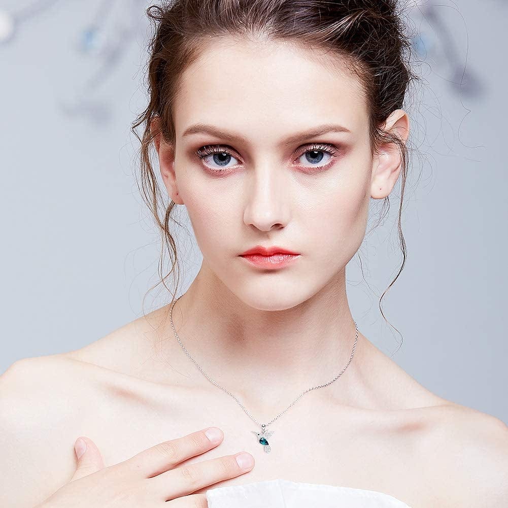S925 Sterling Silver Necklace for Women with Hummingbird Pendant Embelished with Beautiful Crystals.