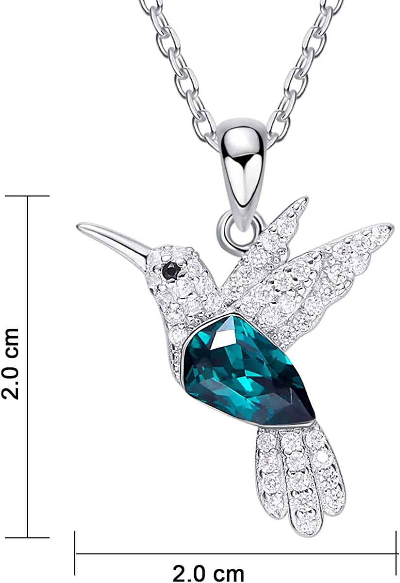 S925 Sterling Silver Necklace for Women with Hummingbird Pendant Embelished with Beautiful Crystals.