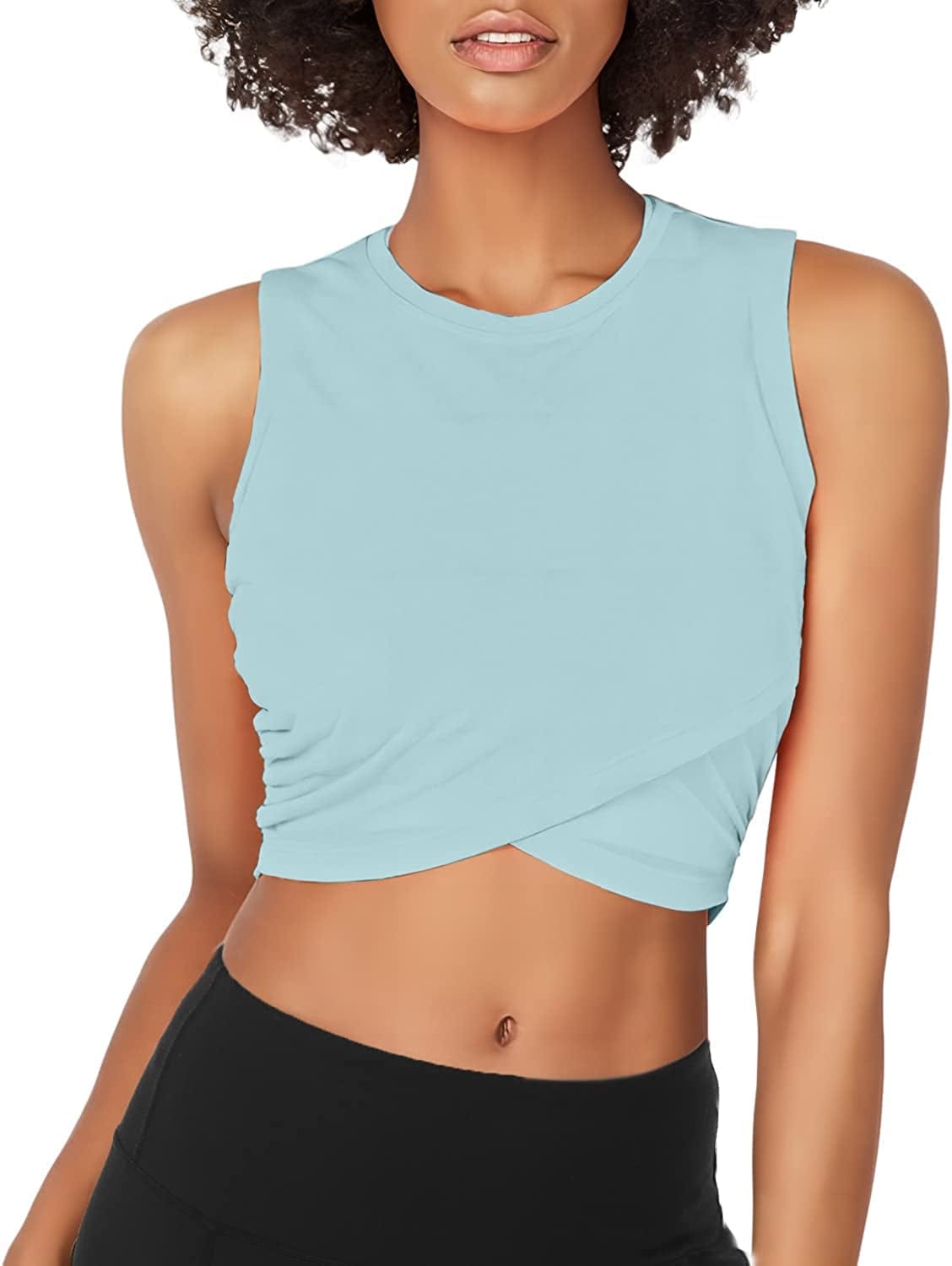 Sanutch Dance Tops Fitted Workout Crop Tops Yoga Tank Tops Athletic Sports Shirts for Women Light Blue / X-Large