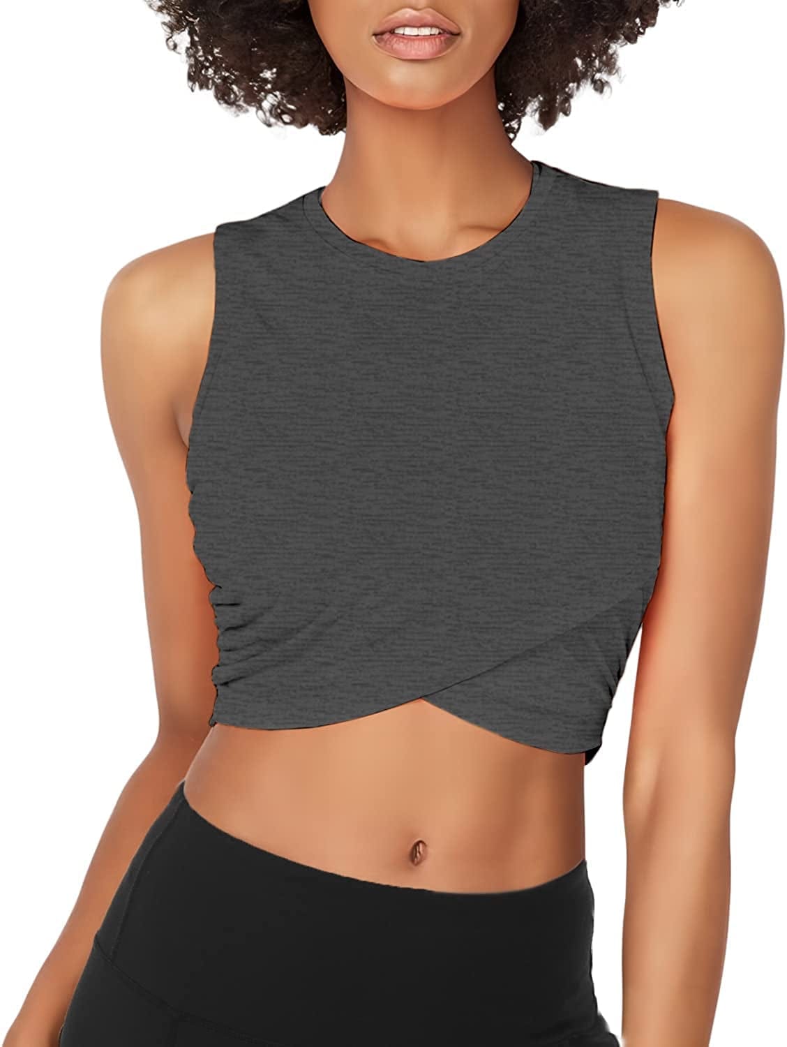 Sanutch Dance Tops Fitted Workout Crop Tops Yoga Tank Tops Athletic Sports Shirts for Women Heather Charcoal / X-Large