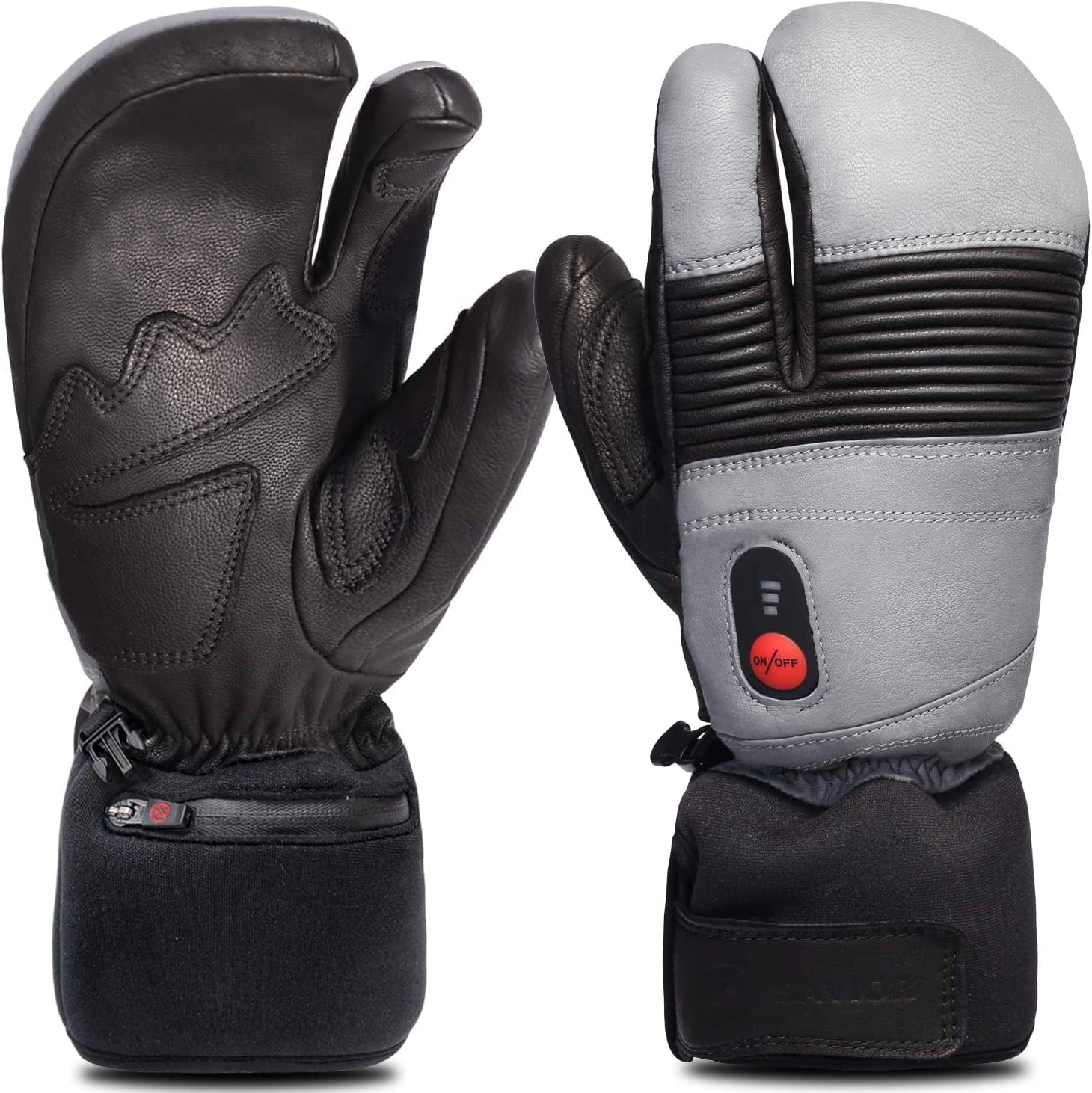 SAVIOR HEAT Heated Ski Mittens Gloves Electric Rechargeable Battery Mitts for Men Women Kids Winter Snowboard Motorcycle Skating Camping Hunting Apparel & Accessories > Clothing Accessories > Gloves & Mittens Eigday power Black/Grey X-Large