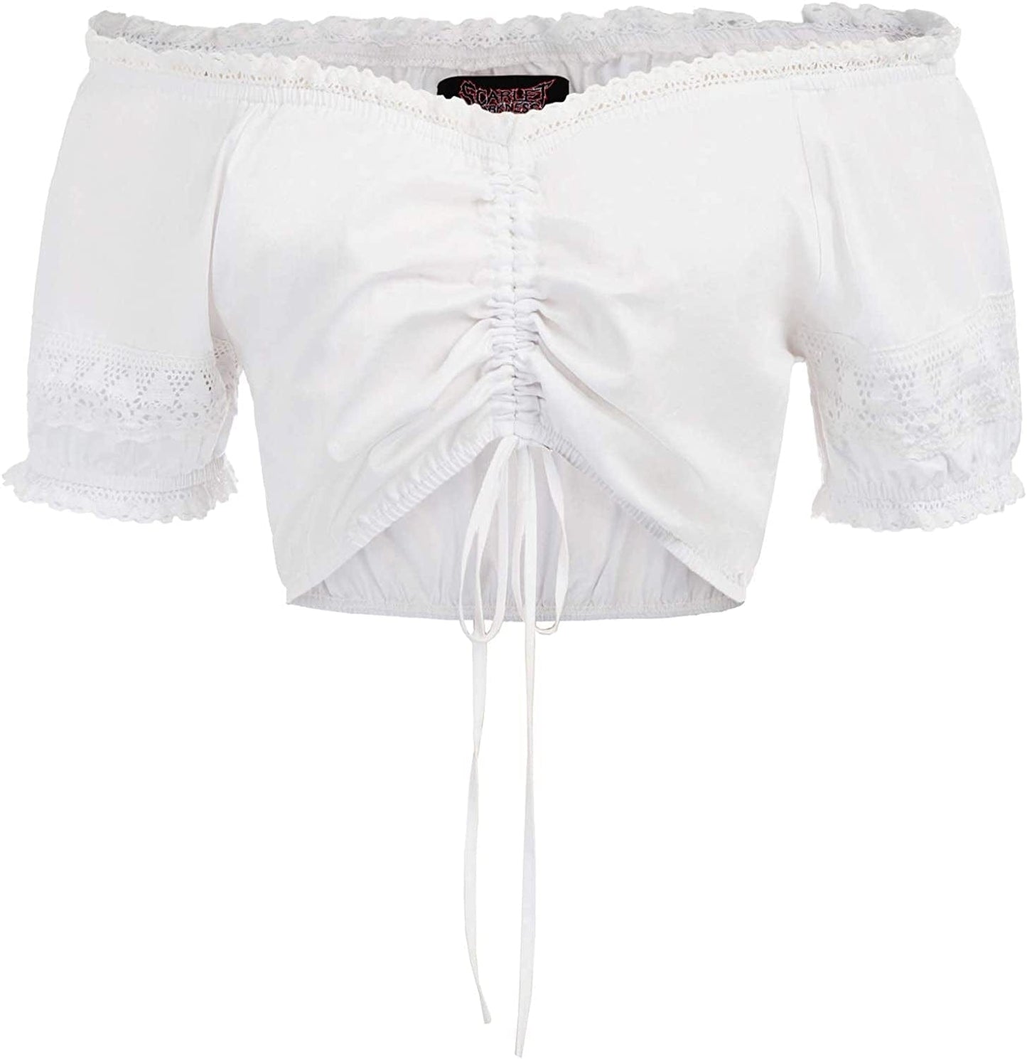 Scarlet Darkness Women Renaissance Peasant Crop Top off Shoulder Lace-Up Blouse White / Small