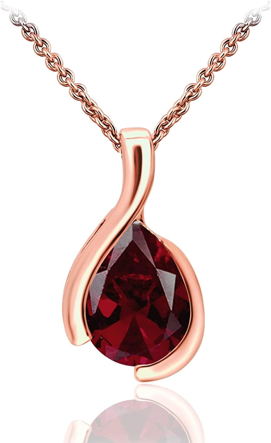 SEA of ICE Pear Shape Teardrop Natural Gemstones Pendant Necklace -Red Garnet 9X7Mm Pear Shape with Sterling Silver Necklace 18 Inch - Necklaces for Everyday Wear Garnet / rose gold flashed silver