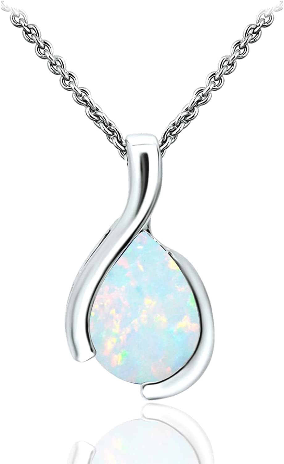 SEA of ICE Pear Shape Teardrop Natural Gemstones Pendant Necklace -Red Garnet 9X7Mm Pear Shape with Sterling Silver Necklace 18 Inch - Necklaces for Everyday Wear Synthetic Opal / rose gold flashed silver