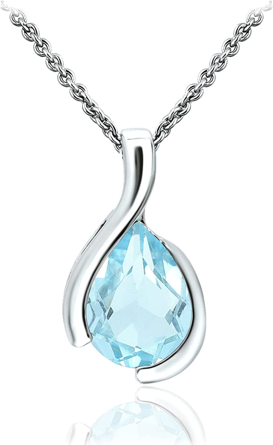 SEA of ICE Pear Shape Teardrop Natural Gemstones Pendant Necklace -Red Garnet 9X7Mm Pear Shape with Sterling Silver Necklace 18 Inch - Necklaces for Everyday Wear Blue Topaz / yellow gold flashed silver