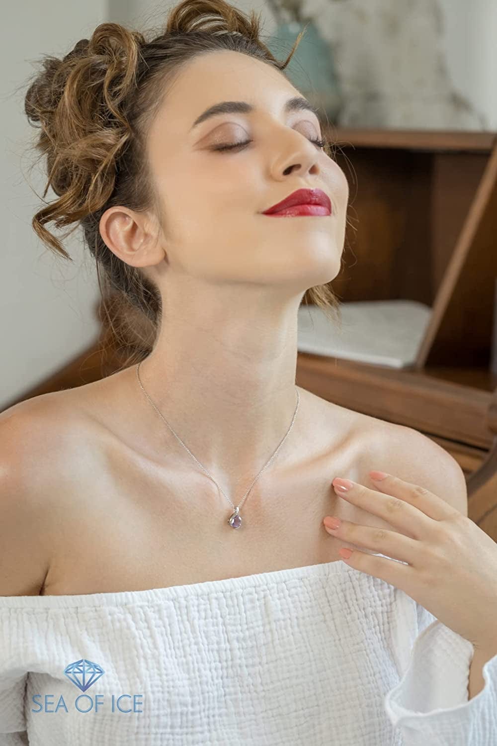 SEA of ICE Pear Shape Teardrop Natural Gemstones Pendant Necklace -Red Garnet 9X7Mm Pear Shape with Sterling Silver Necklace 18 Inch - Necklaces for Everyday Wear