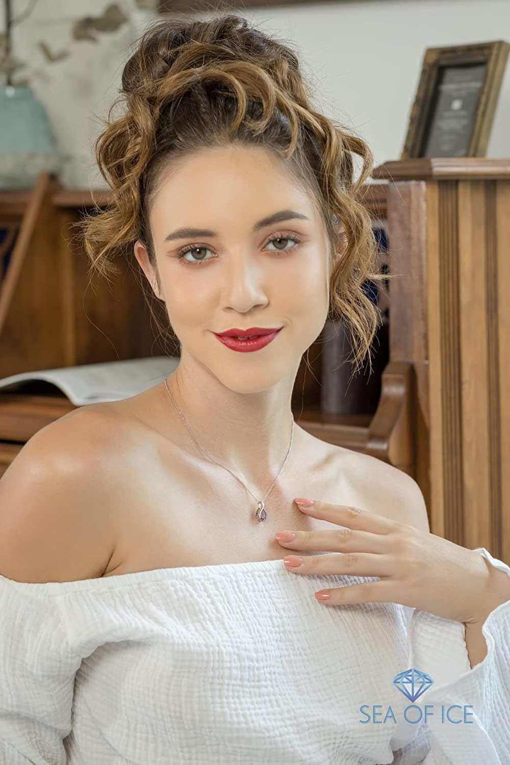 SEA of ICE Pear Shape Teardrop Natural Gemstones Pendant Necklace -Red Garnet 9X7Mm Pear Shape with Sterling Silver Necklace 18 Inch - Necklaces for Everyday Wear