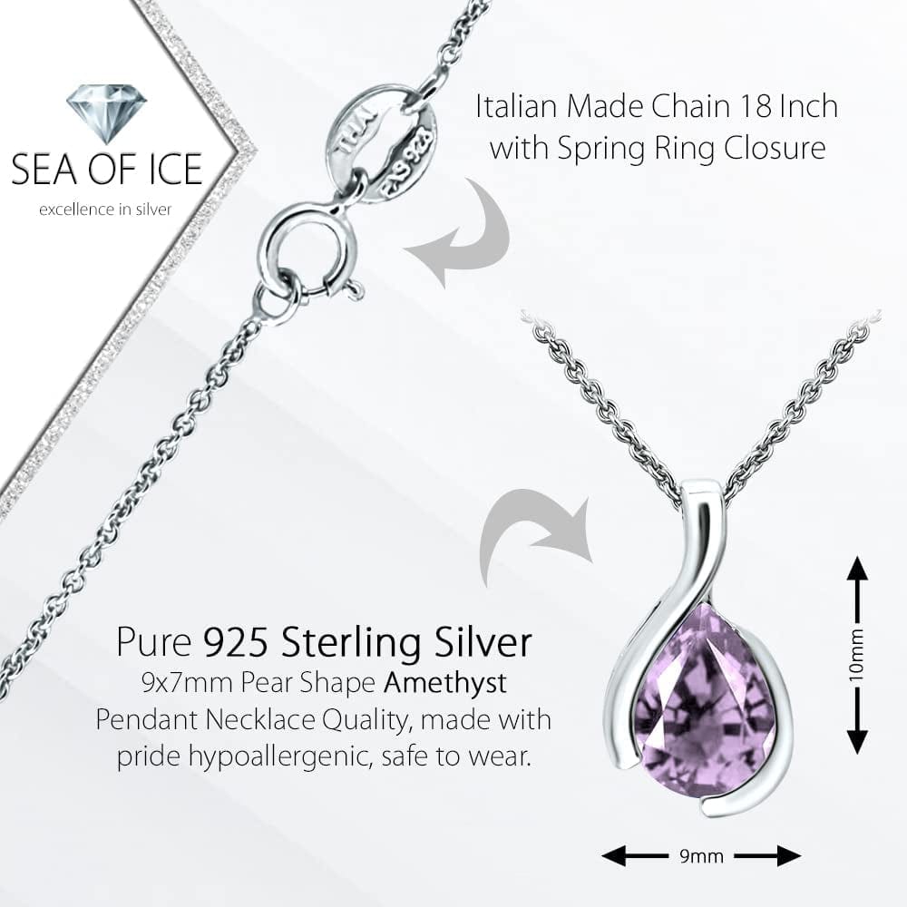 SEA of ICE Pear Shape Teardrop Natural Gemstones Pendant Necklace -Red Garnet 9X7Mm Pear Shape with Sterling Silver Necklace 18 Inch - Necklaces for Everyday Wear