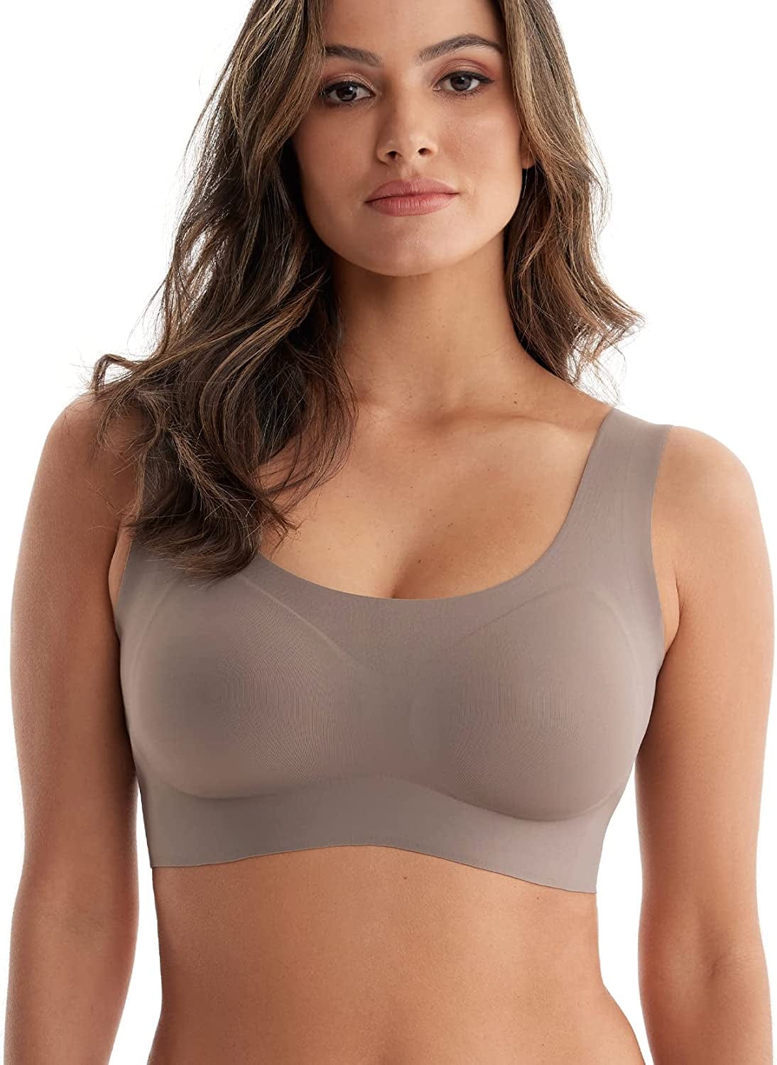 Seamless Bra for Women Ultra Comfort Wireless Support Bra Sleep Daily Invisible Bralette with Removable Pad Brown / 3X-Large Plus