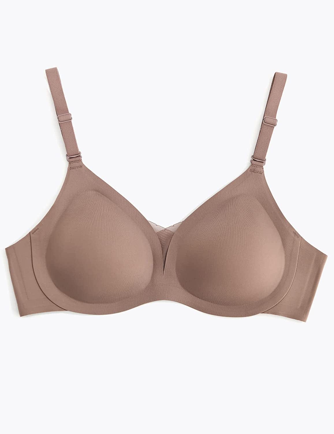Seamless Bra Supportive Wireless Bra for Women plus Size Comfort Bra Deep-V Meshed Neck Invisible Bralette YN48