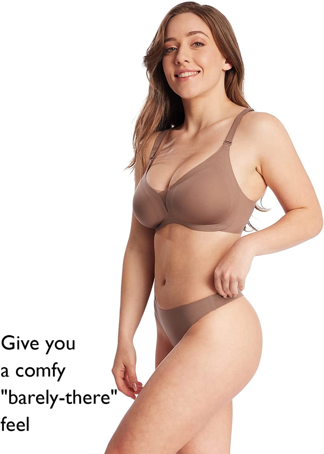 Seamless Bra Supportive Wireless Bra for Women plus Size Comfort Bra Deep-V Meshed Neck Invisible Bralette YN48