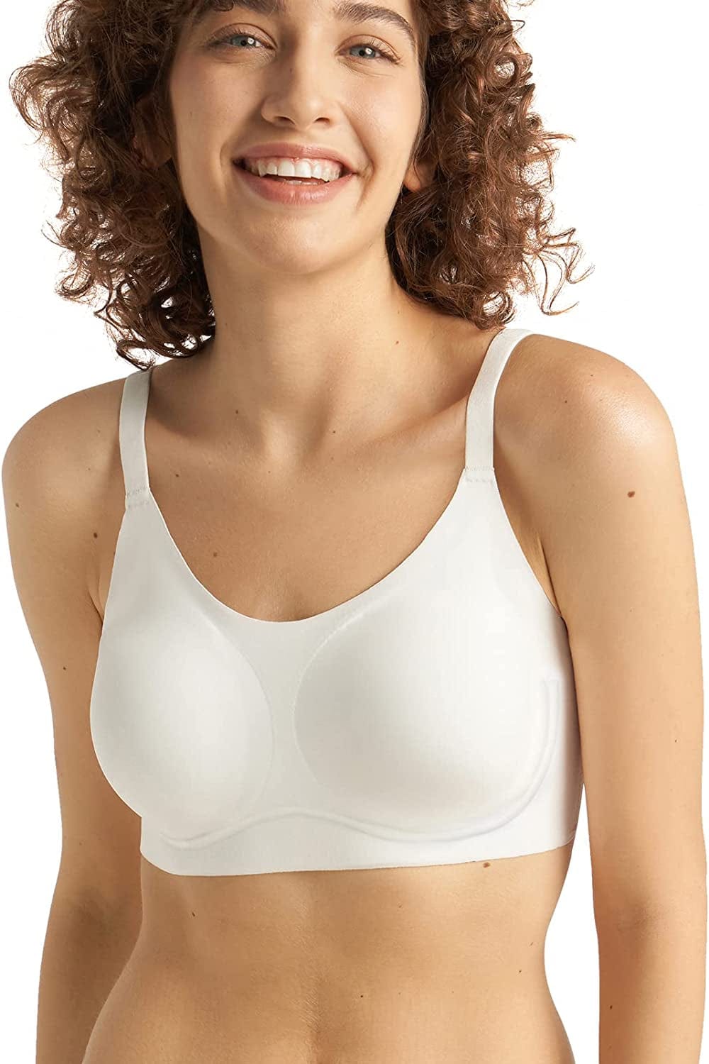 Seamless Bra,Wireless Comfort Support Everyday Bra,Smoothing Invisible Bralette for Women,Fixed Pad,Softest Bra White / X-Large