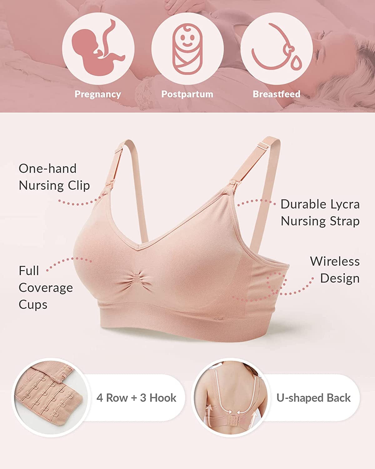 Seamless Nursing Maternity Bra | No Moving Pads, Wirefree Supportive Clip down Bras for Pregnancy/Breastfeeding Women