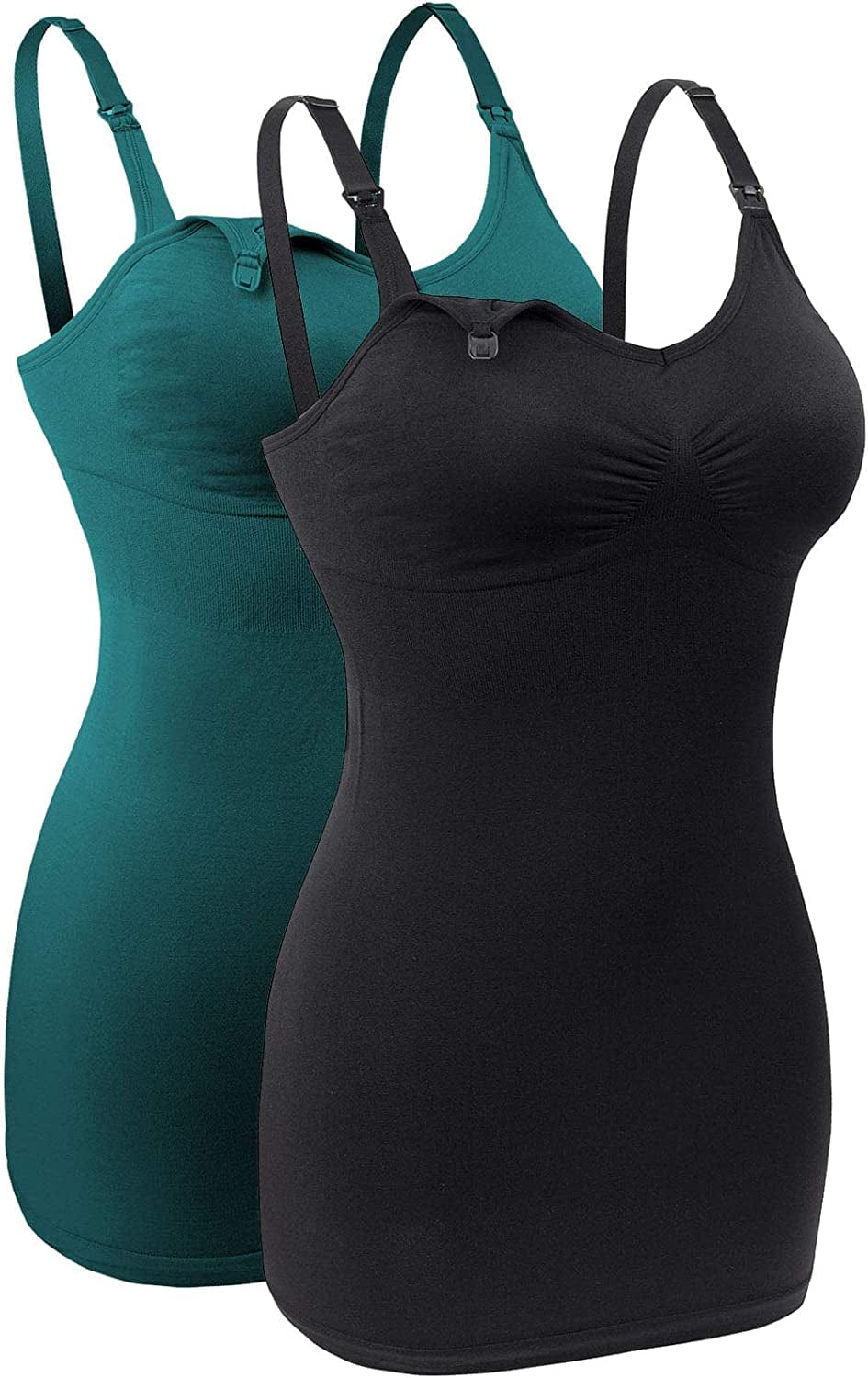 Seamless Nursing Tank Tops for Breastfeeding Padded Sleep Maternity Cami Bras Black Green / Large