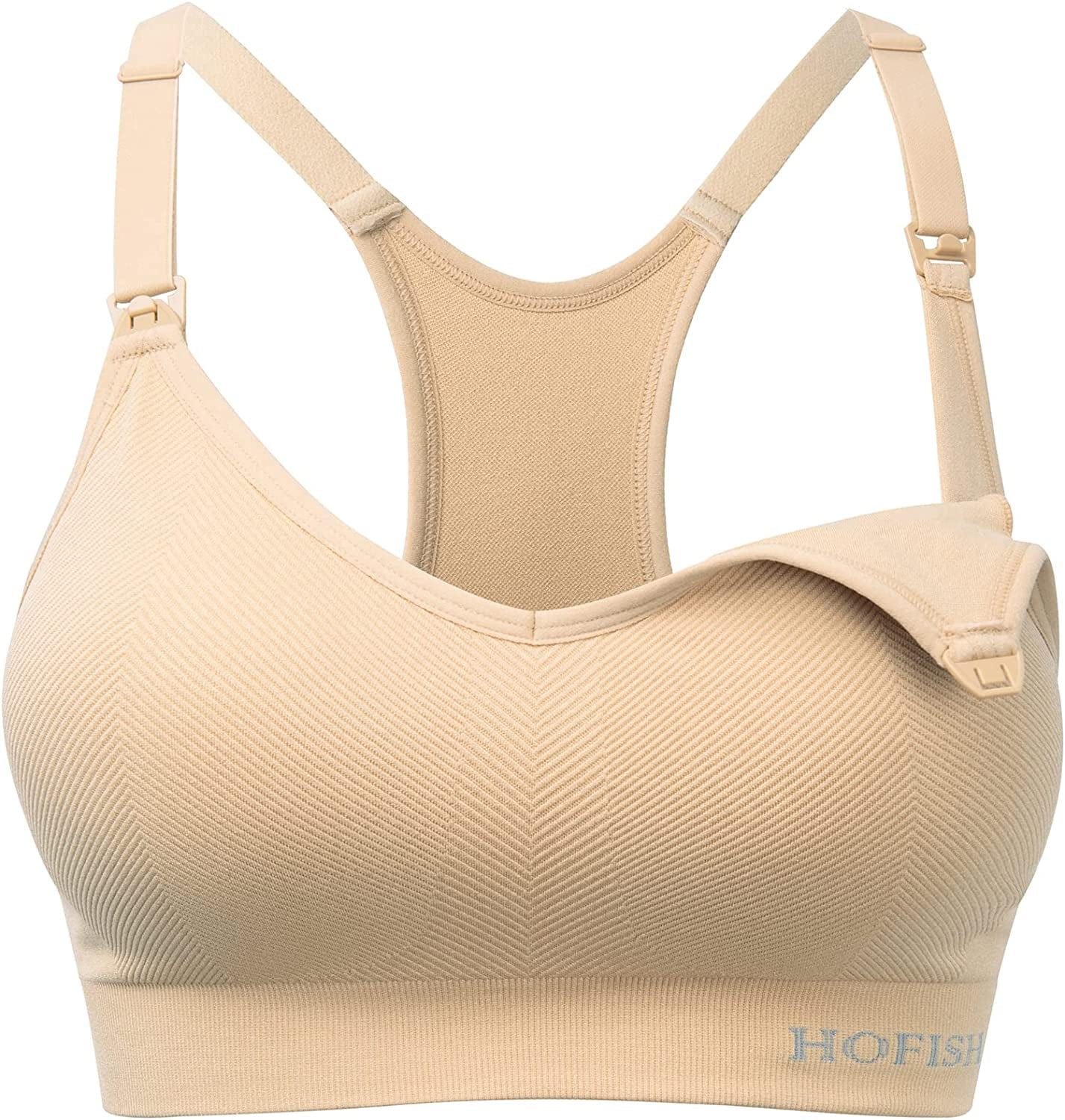 Seamless Support Nursing Bra Medium Impact Maternity Nursing Sports Bras Breastfeeding Bra for Pregnancy Postpartum Nude / Small