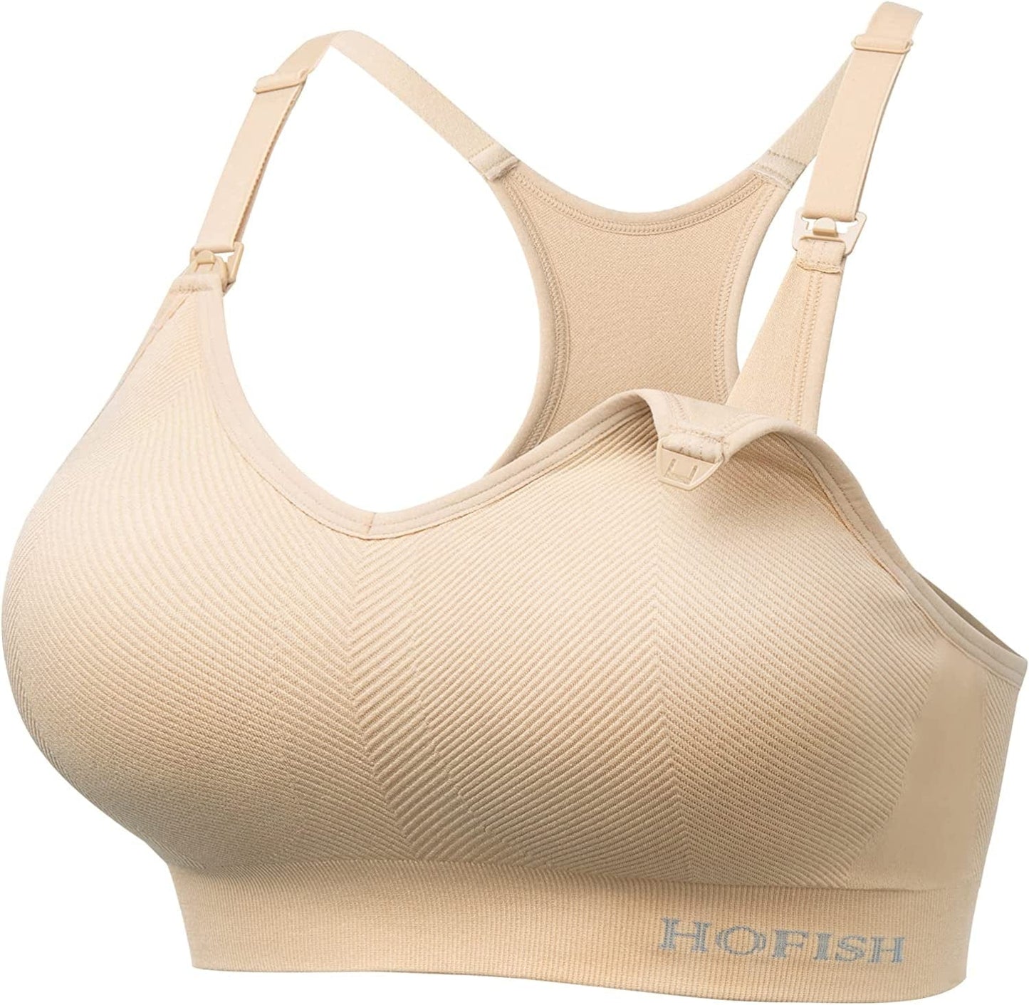 Seamless Support Nursing Bra Medium Impact Maternity Nursing Sports Bras Breastfeeding Bra for Pregnancy Postpartum Nursing+sports Style: Beige / Large