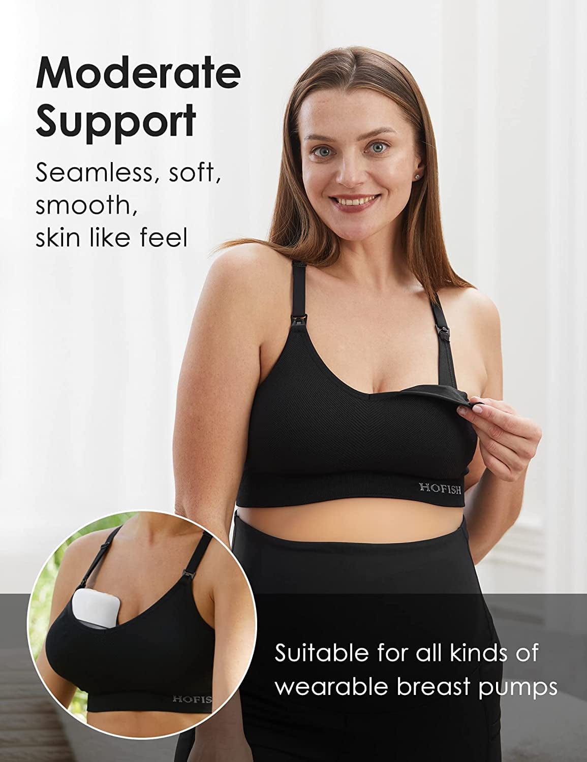 Seamless Support Nursing Bra Medium Impact Maternity Nursing Sports Bras Breastfeeding Bra for Pregnancy Postpartum