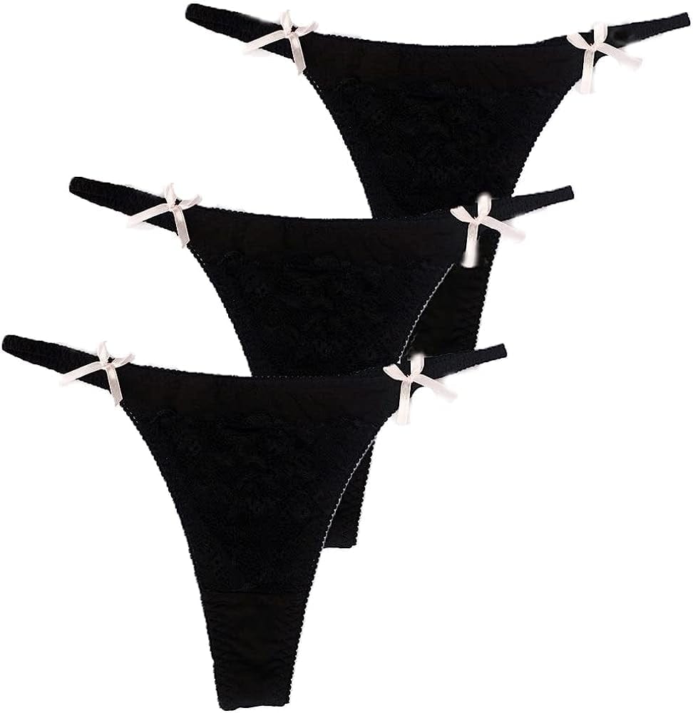 Seamless Thongs for Women No Show Thong Underwear Print T-Back Low Rise Invisible Breathable 5 Pack C- 3 Pack Black / Large