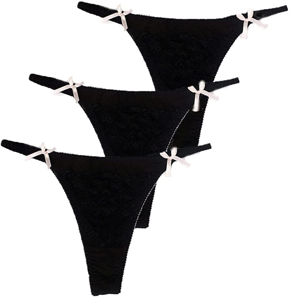 Seamless Thongs for Women No Show Thong Underwear Print T-Back Low Rise Invisible Breathable 5 Pack C- 3 Pack Black / X-Large