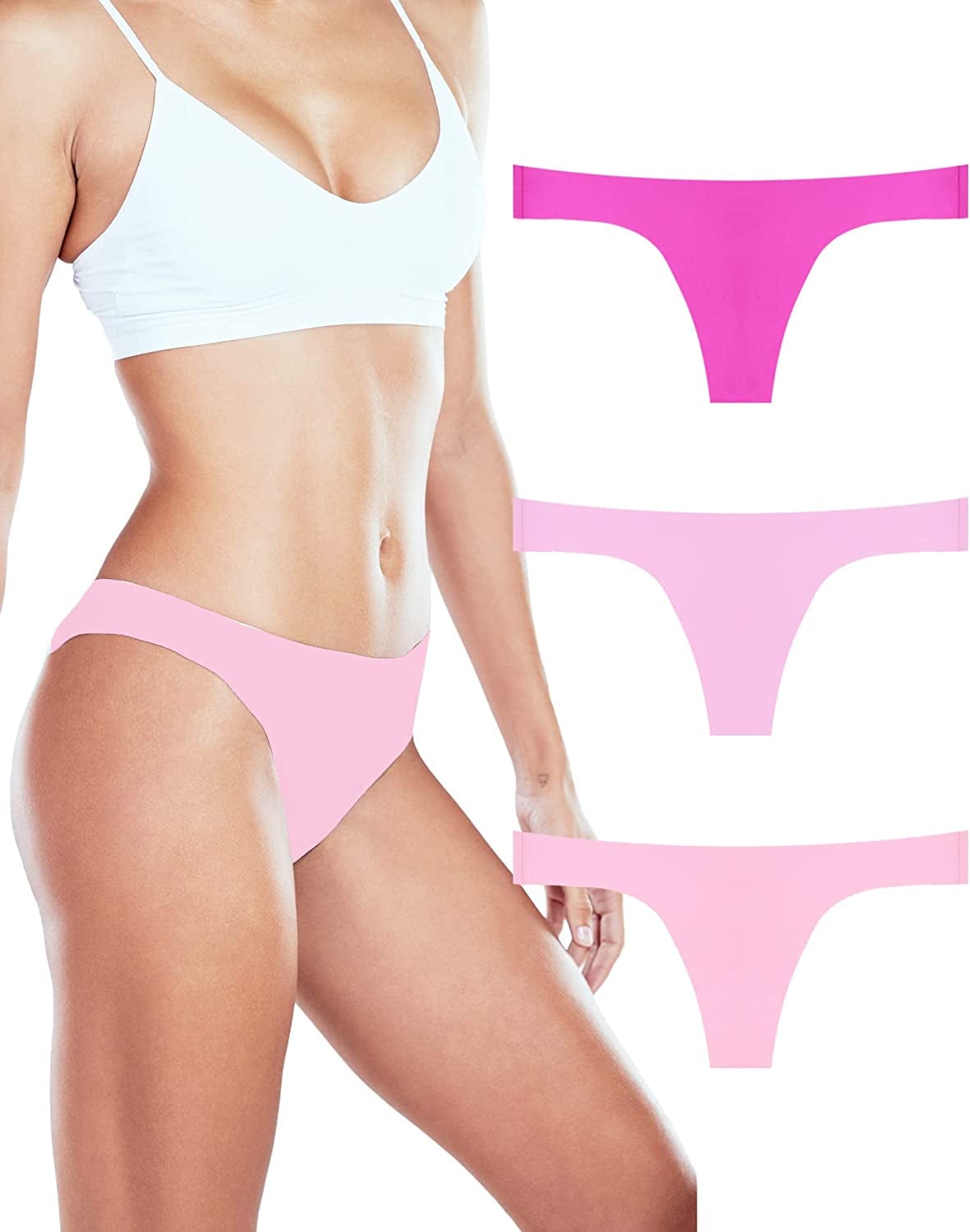 Seamless Thongs for Women No Show Thong Underwear Women Low Rise Sexy Panties 3-6 Pack C 3 Pack (Pink*1 Light Pink*1 Fuchsia*1 ) / X-Large