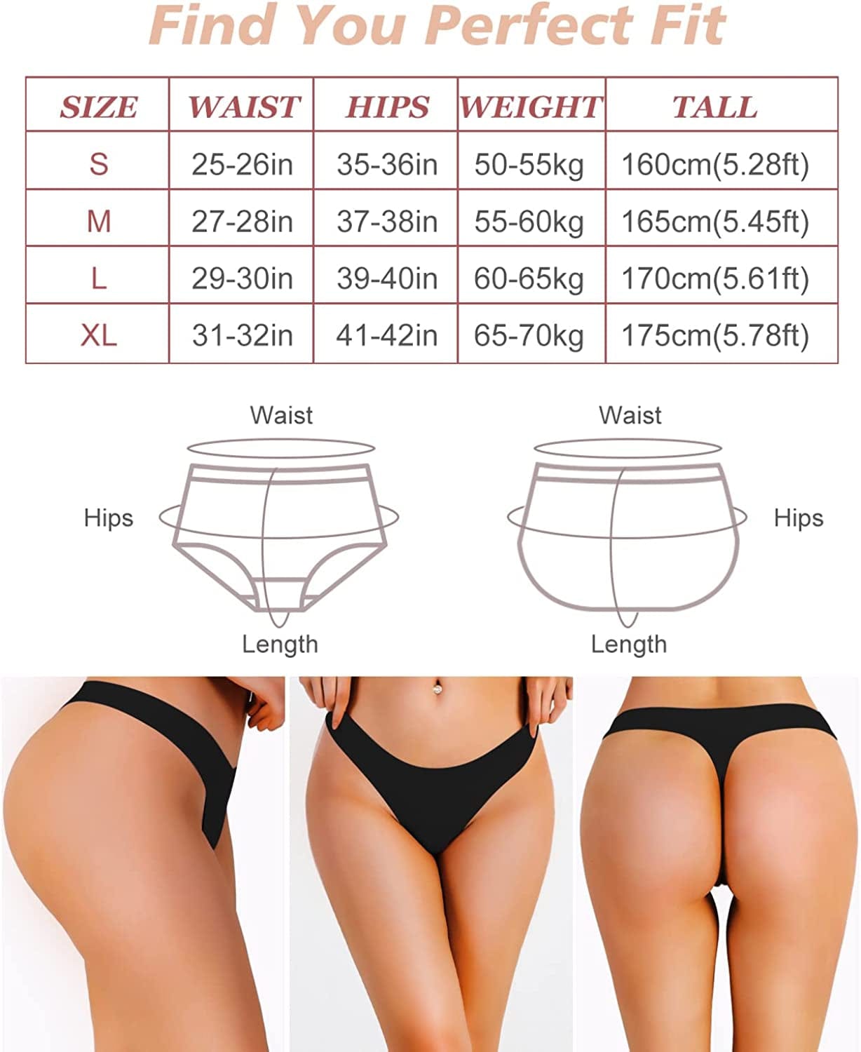 Seamless Thongs for Women No Show Thong Underwear Women Low Rise Sexy Panties 3-6 Pack