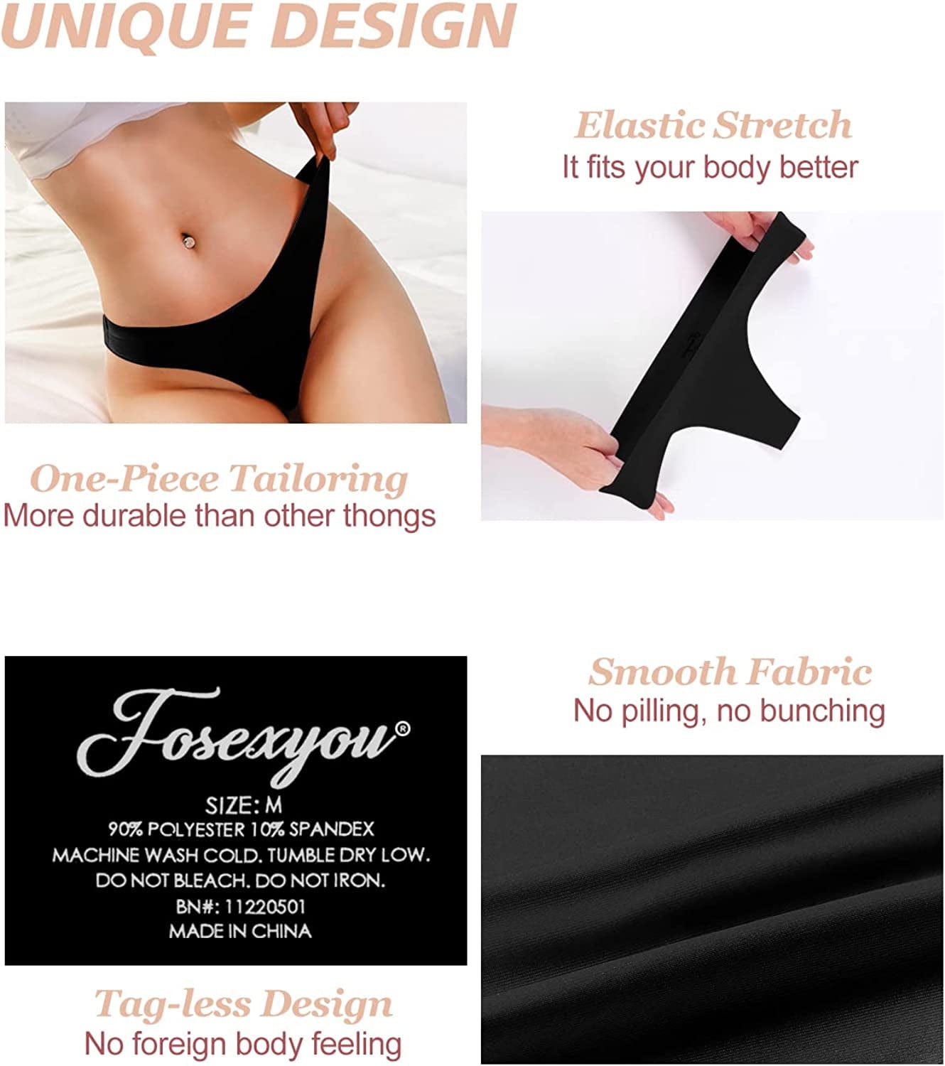Seamless Thongs for Women No Show Thong Underwear Women Low Rise Sexy Panties 3-6 Pack