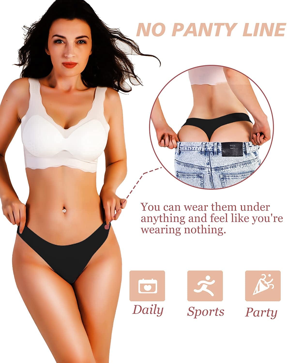 Seamless Thongs for Women No Show Thong Underwear Women Low Rise Sexy Panties 3-6 Pack