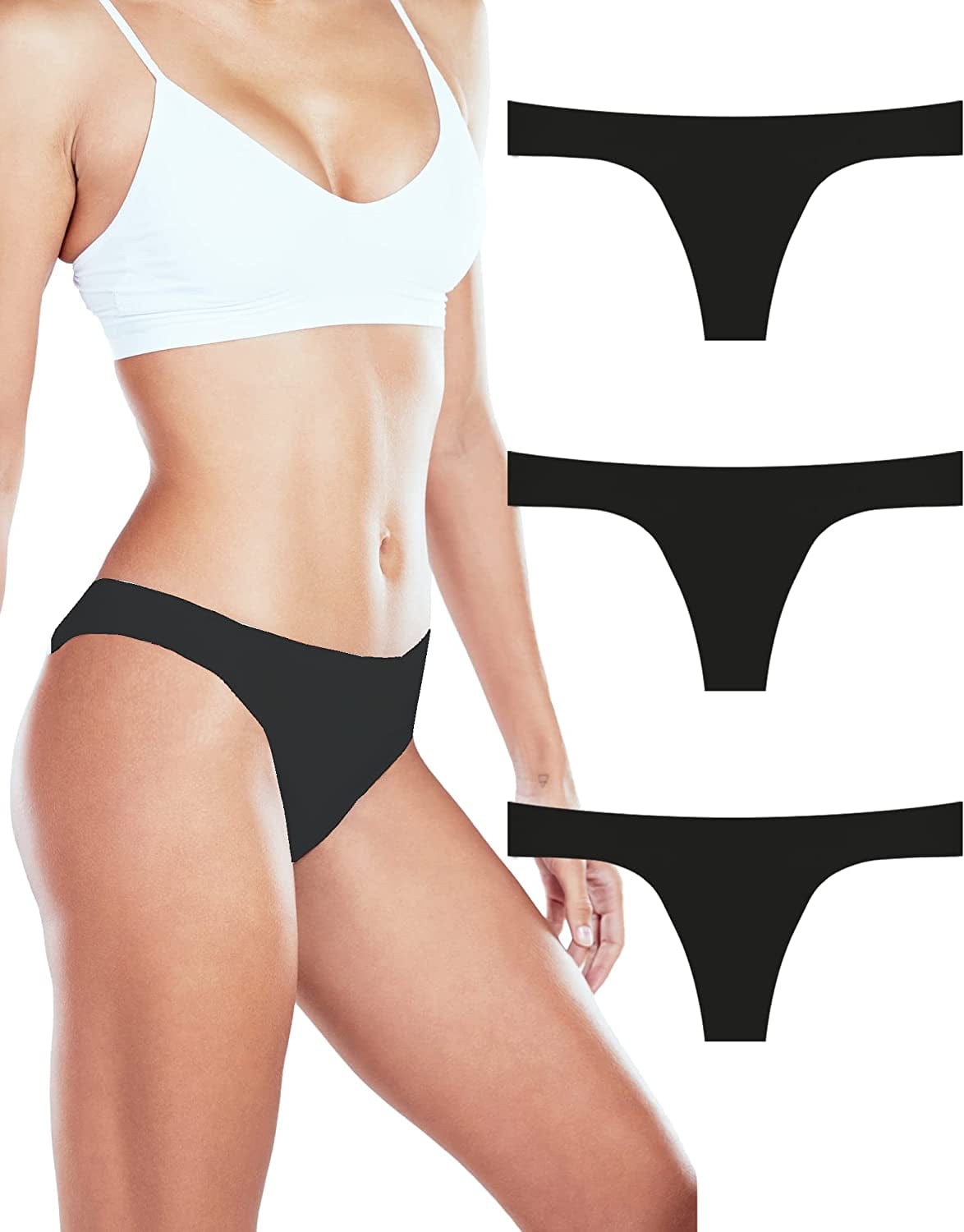 Seamless Thongs for Women No Show Thong Underwear Women Low Rise Sexy Panties 3-6 Pack B 3 Pack (Black*3) / Large