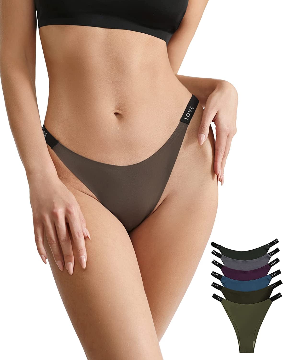 Seamless Thongs for Women Pack,High Waisted G String Thongs for Women,Cotton Thongs for Women Sexy 3-6 Pack Set Colorful Daily-b-6pack / Medium