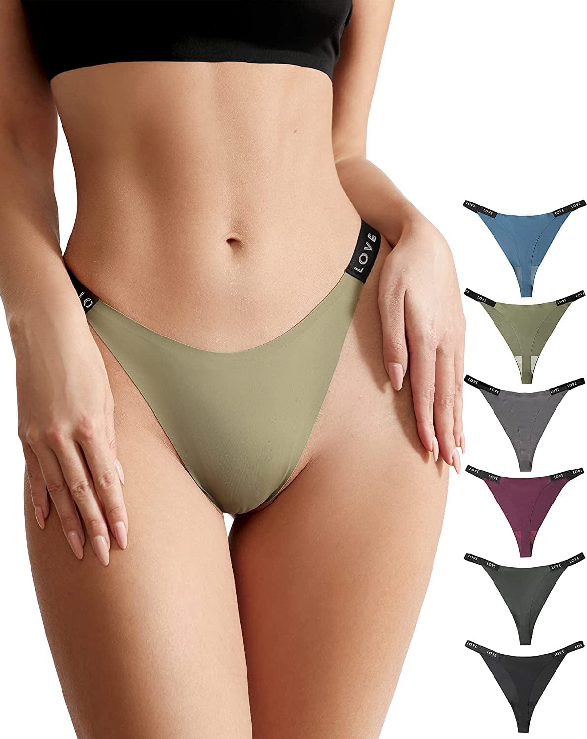 Seamless Thongs for Women Pack,High Waisted G String Thongs for Women,Cotton Thongs for Women Sexy 3-6 Pack Set Colorful Daily-6pack / Large