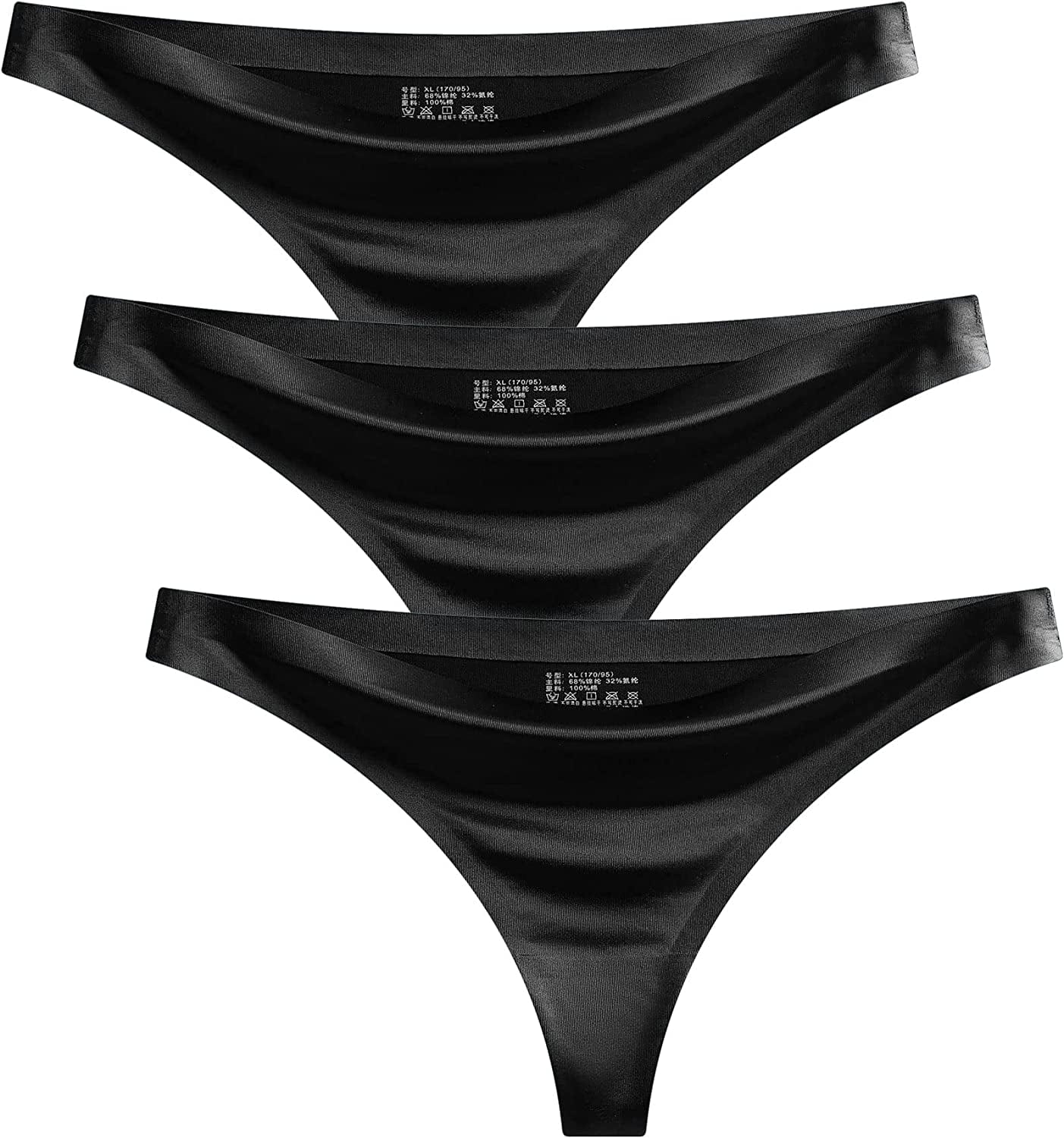 Seamless Thongs for Women Pack Thong Underwear Women Silk No Show Thongs for Women Satin Thong Panties for Women Black*3 / X-Large