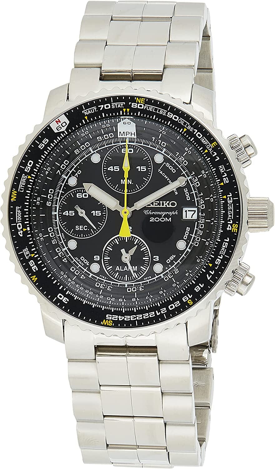 SEIKO Men'S Pilot Watch Alarm Chronograph Black