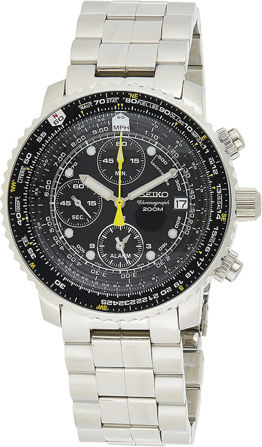 SEIKO Men'S Pilot Watch Alarm Chronograph Black