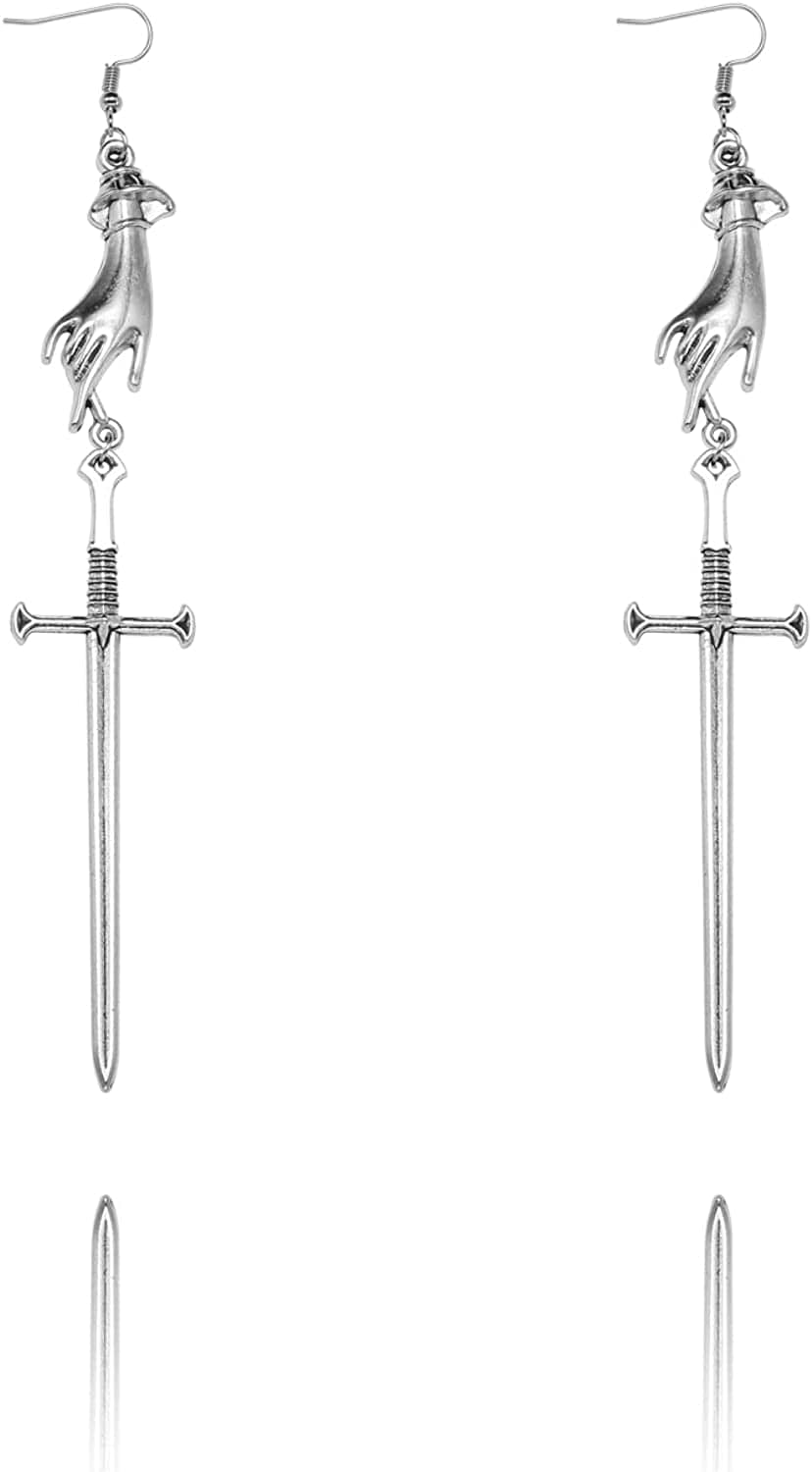 Selenichast Sword Earrings Gothic Dagger Earrings Pentagram Sun and Moon Earrings Punk Vintage Dangle Earrings for Women Men sword 2