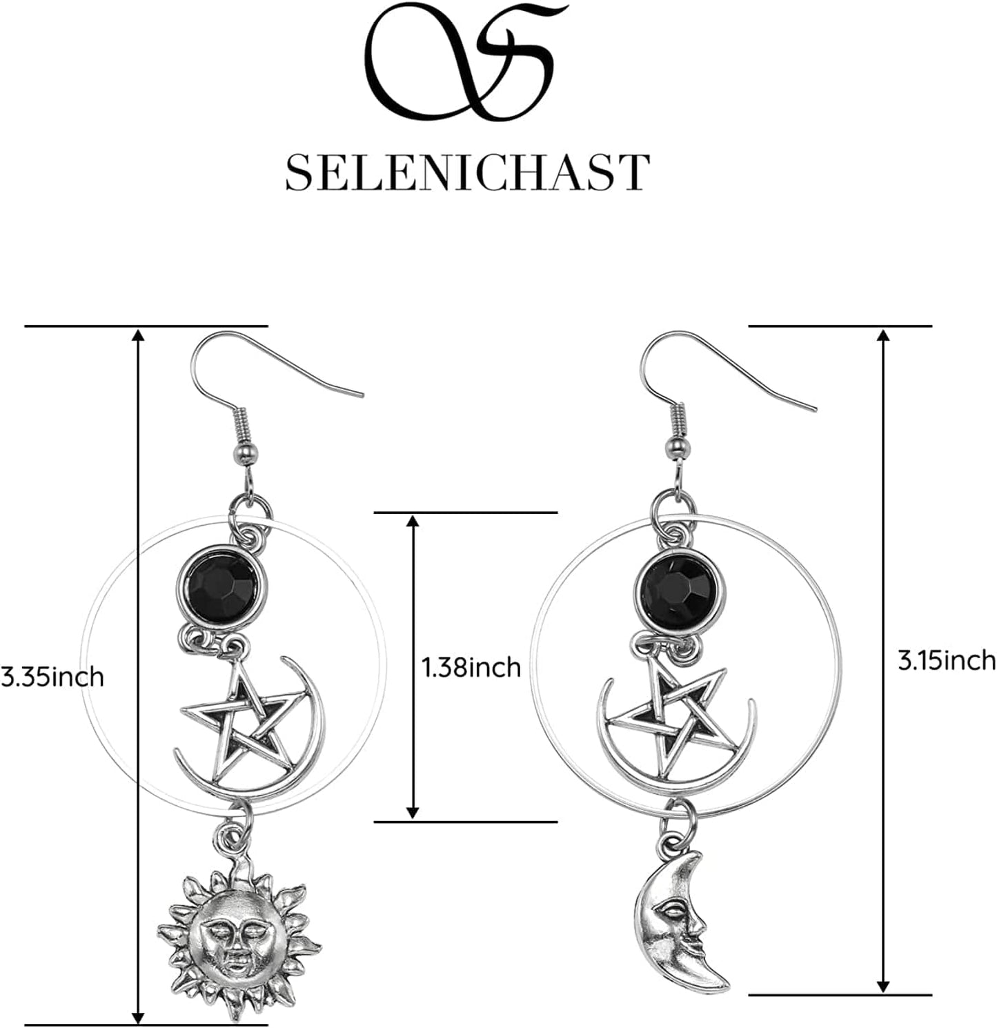 Selenichast Sword Earrings Gothic Dagger Earrings Pentagram Sun and Moon Earrings Punk Vintage Dangle Earrings for Women Men