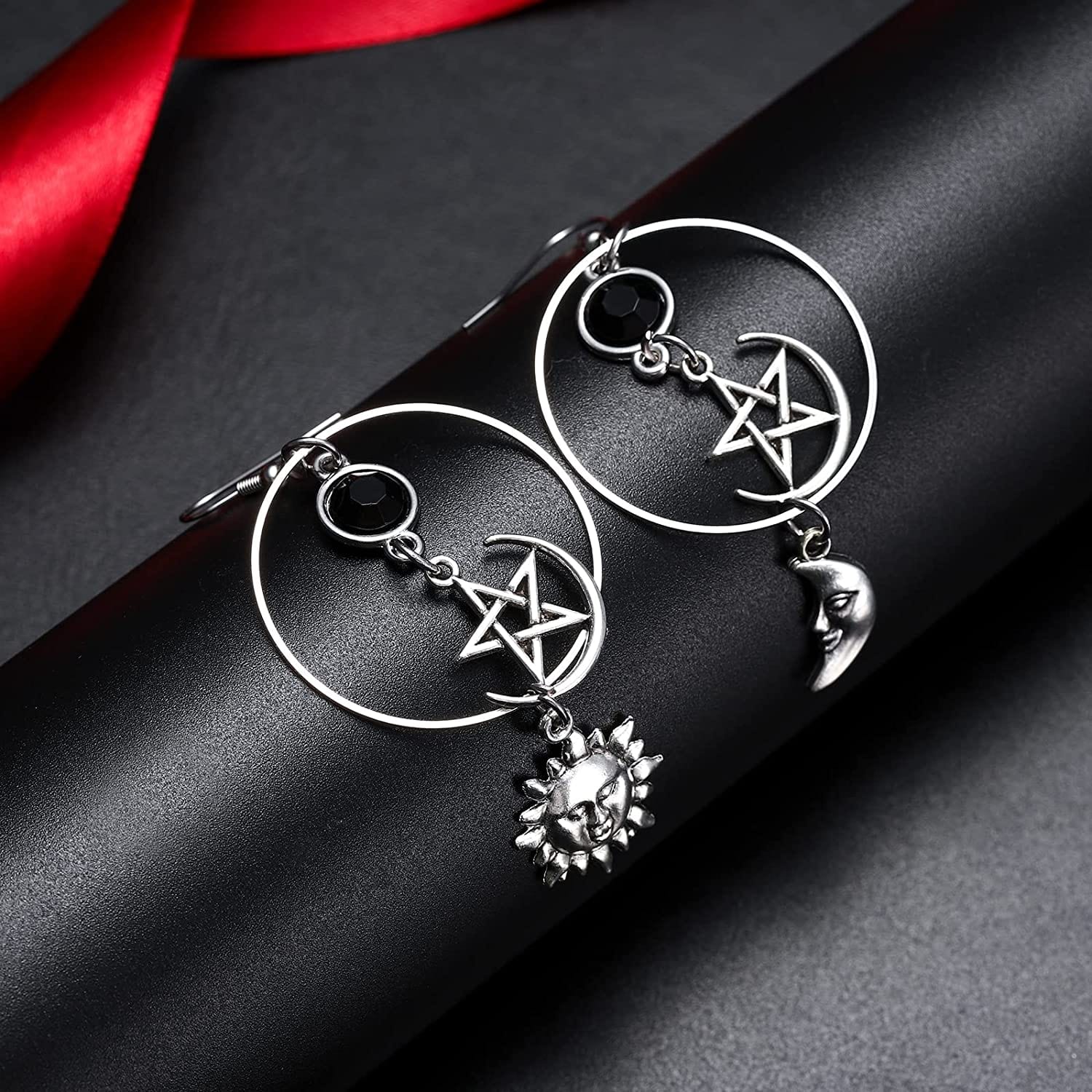 Selenichast Sword Earrings Gothic Dagger Earrings Pentagram Sun and Moon Earrings Punk Vintage Dangle Earrings for Women Men