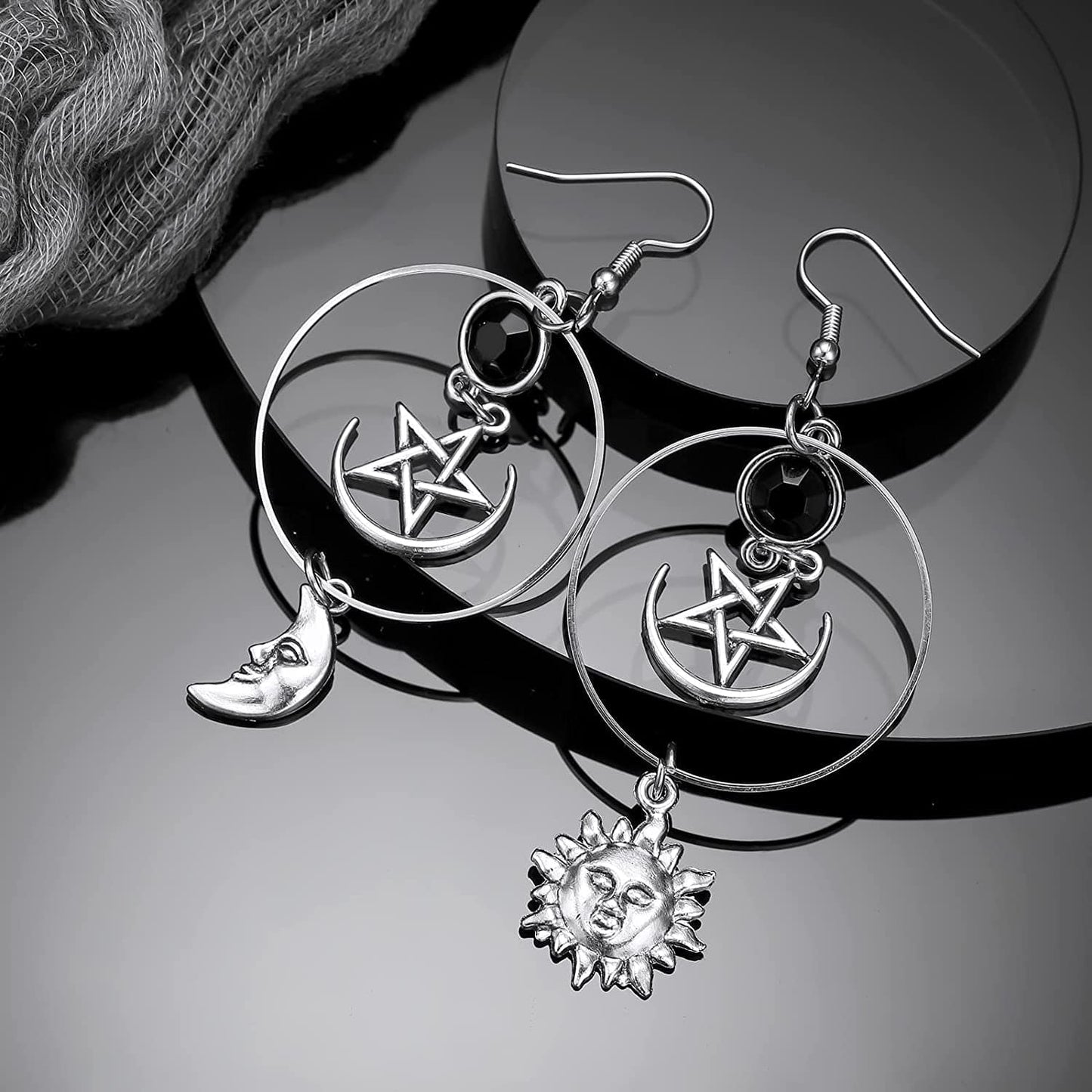 Selenichast Sword Earrings Gothic Dagger Earrings Pentagram Sun and Moon Earrings Punk Vintage Dangle Earrings for Women Men