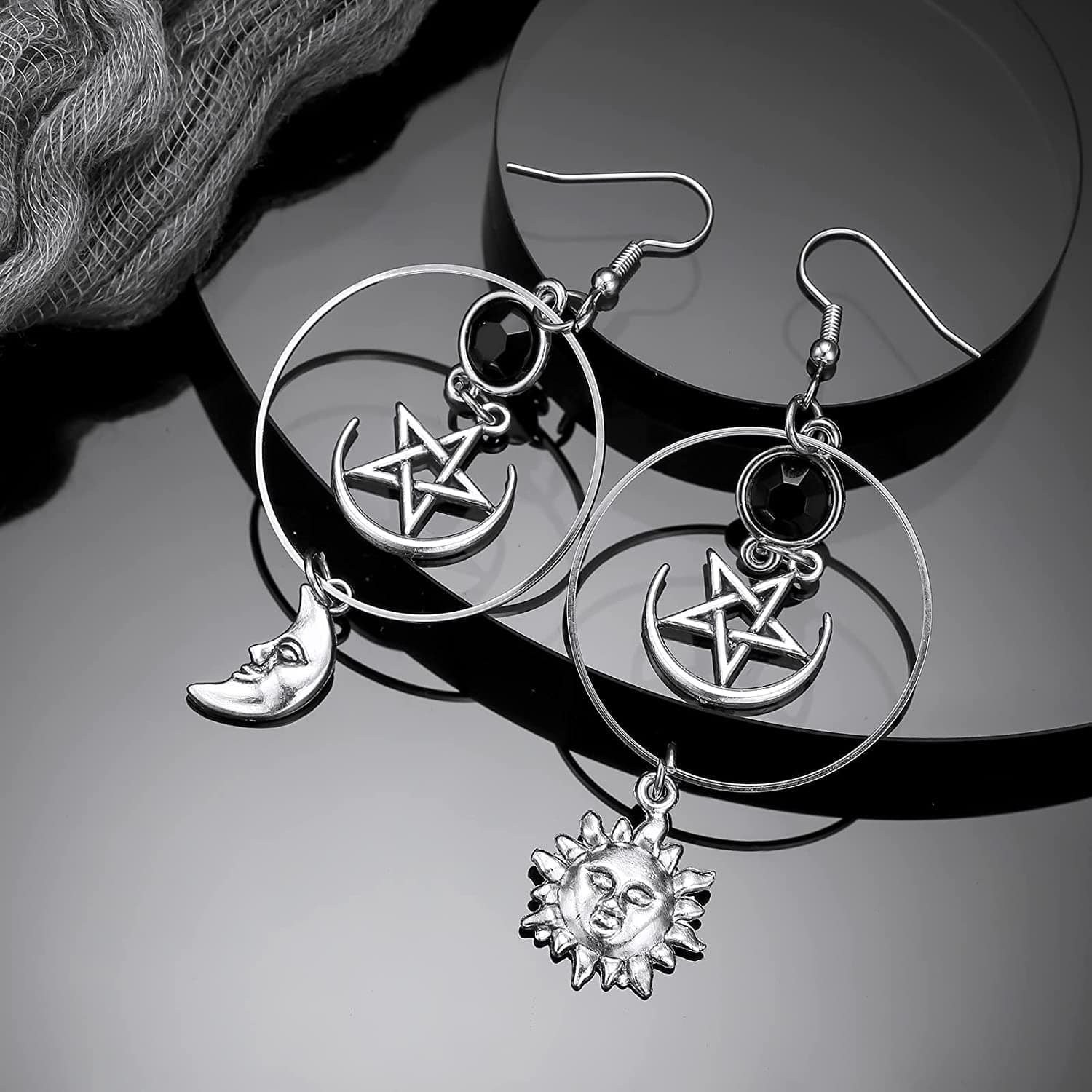 Selenichast Sword Earrings Gothic Dagger Earrings Pentagram Sun and Moon Earrings Punk Vintage Dangle Earrings for Women Men